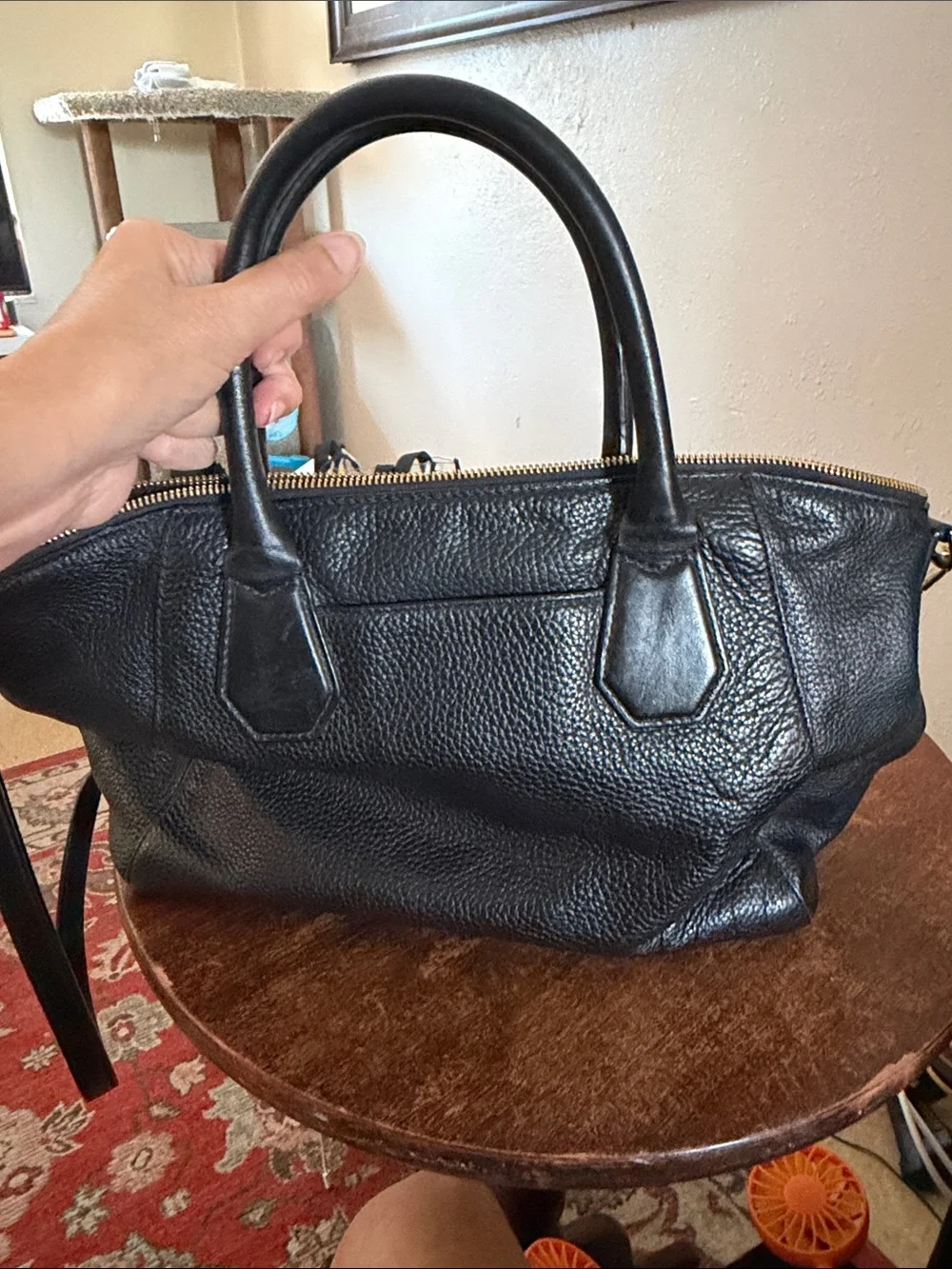 Michael Kors Black Leather Shoulder Bag with Gold Logo